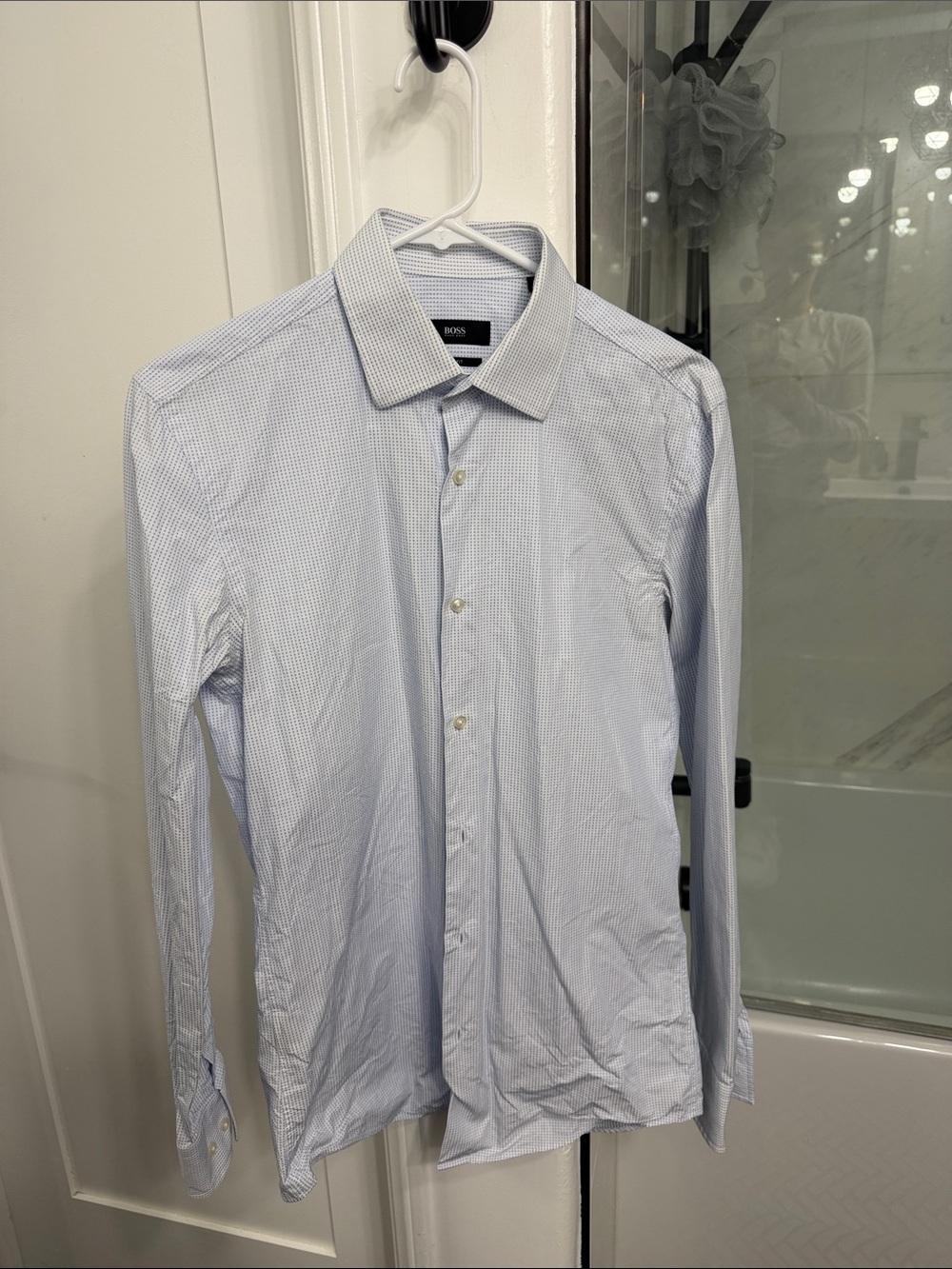 BOSS Light Blue Micro-Check Dress Shirt